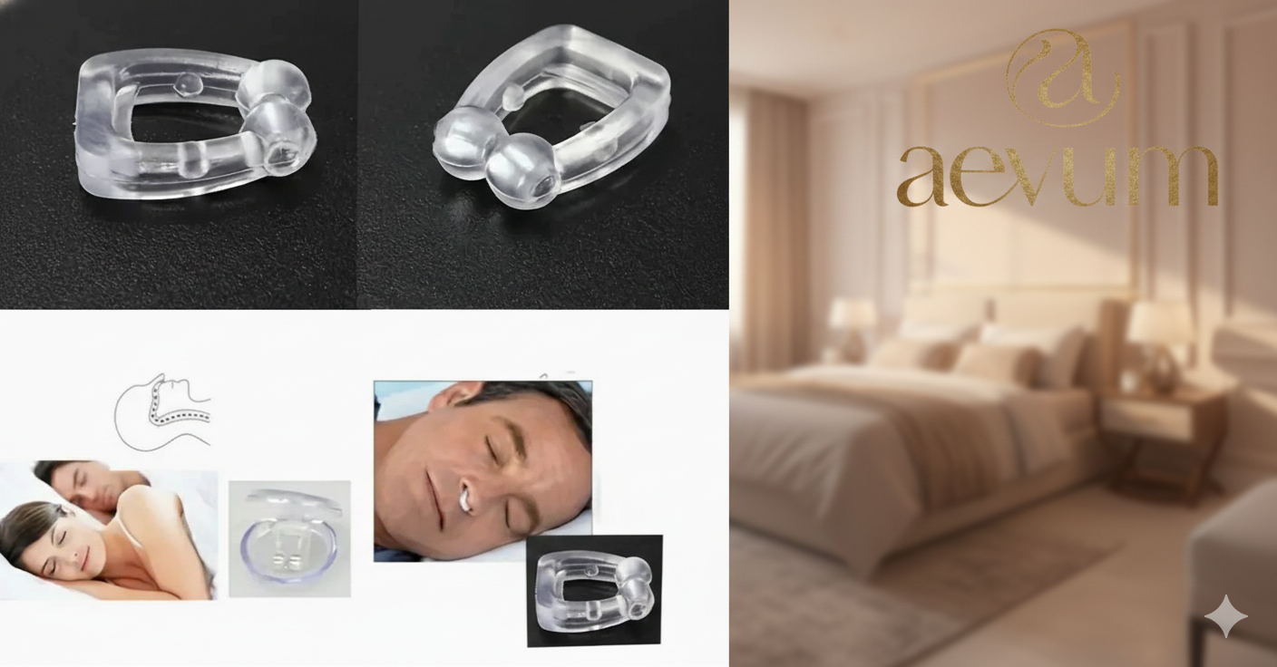 Clip nasal anti-ronquidos de silicona transparente con estuche protector para mejorar el flujo de aire al dormir - Aevum Chile.