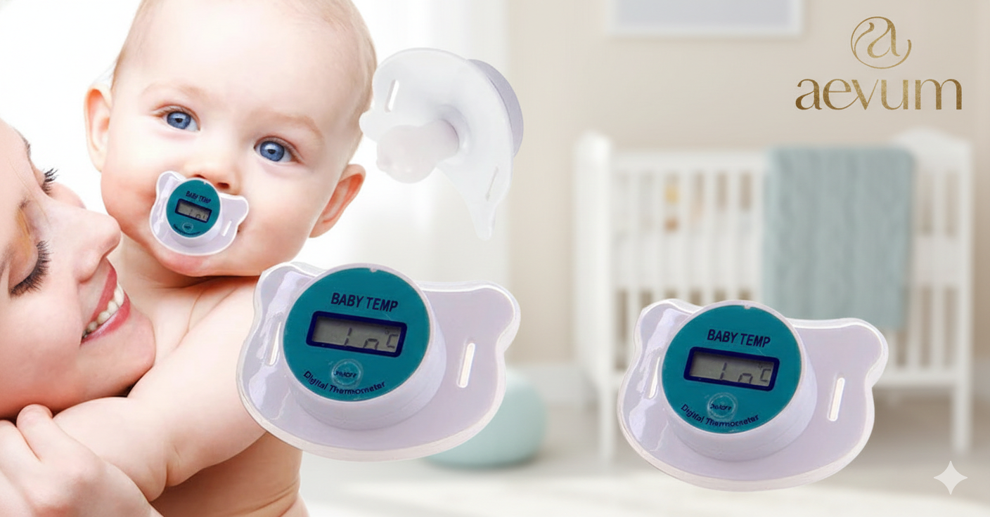 Chupete termómetro digital para bebés con pantalla LCD para control de temperatura - Aevum Chile.