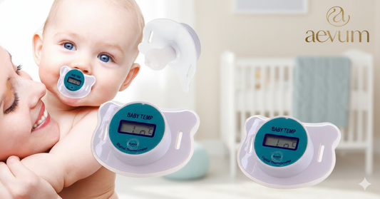 Chupete termómetro digital para bebés con pantalla LCD para control de temperatura - Aevum Chile.