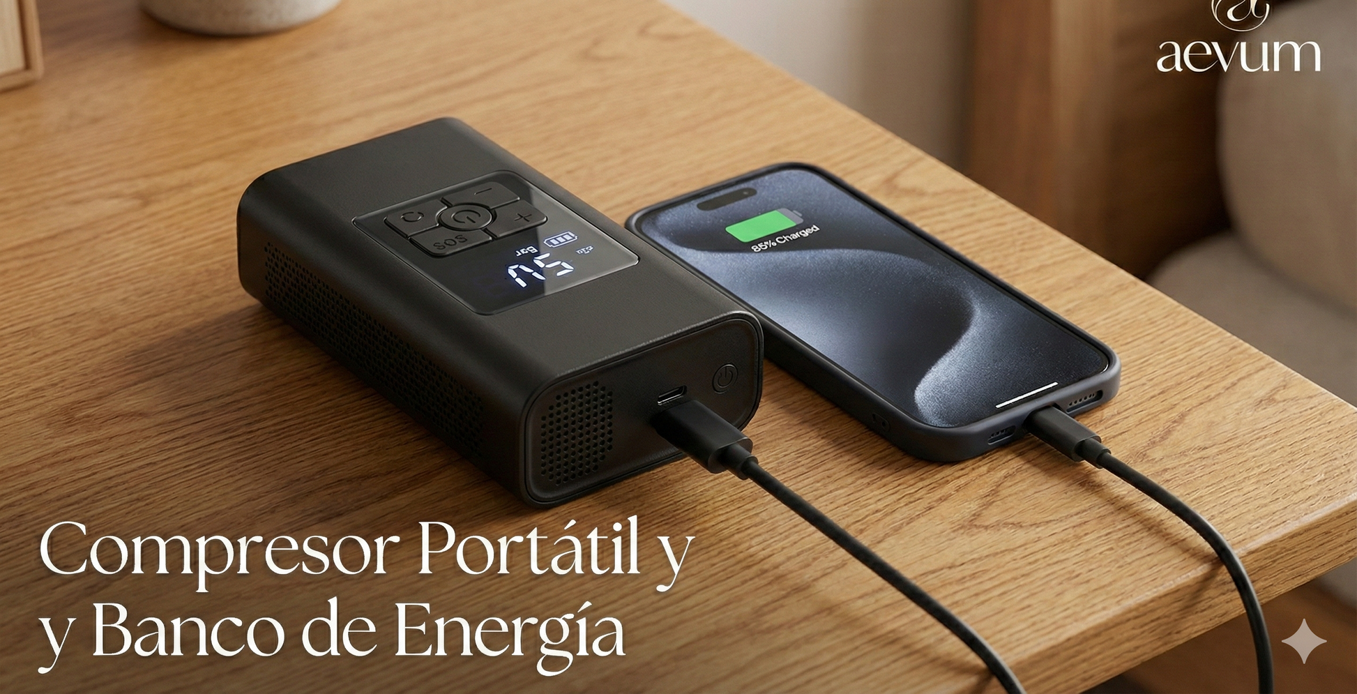 Compresor de aire portátil digital para neumáticos Aevum Chile.