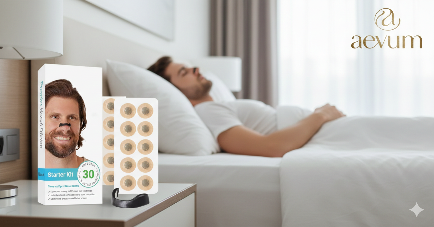 Parche nasal magnético de diseño ergonómico y discreto para apertura de vías respiratorias y alivio de ronquidos - Aevum Chile.