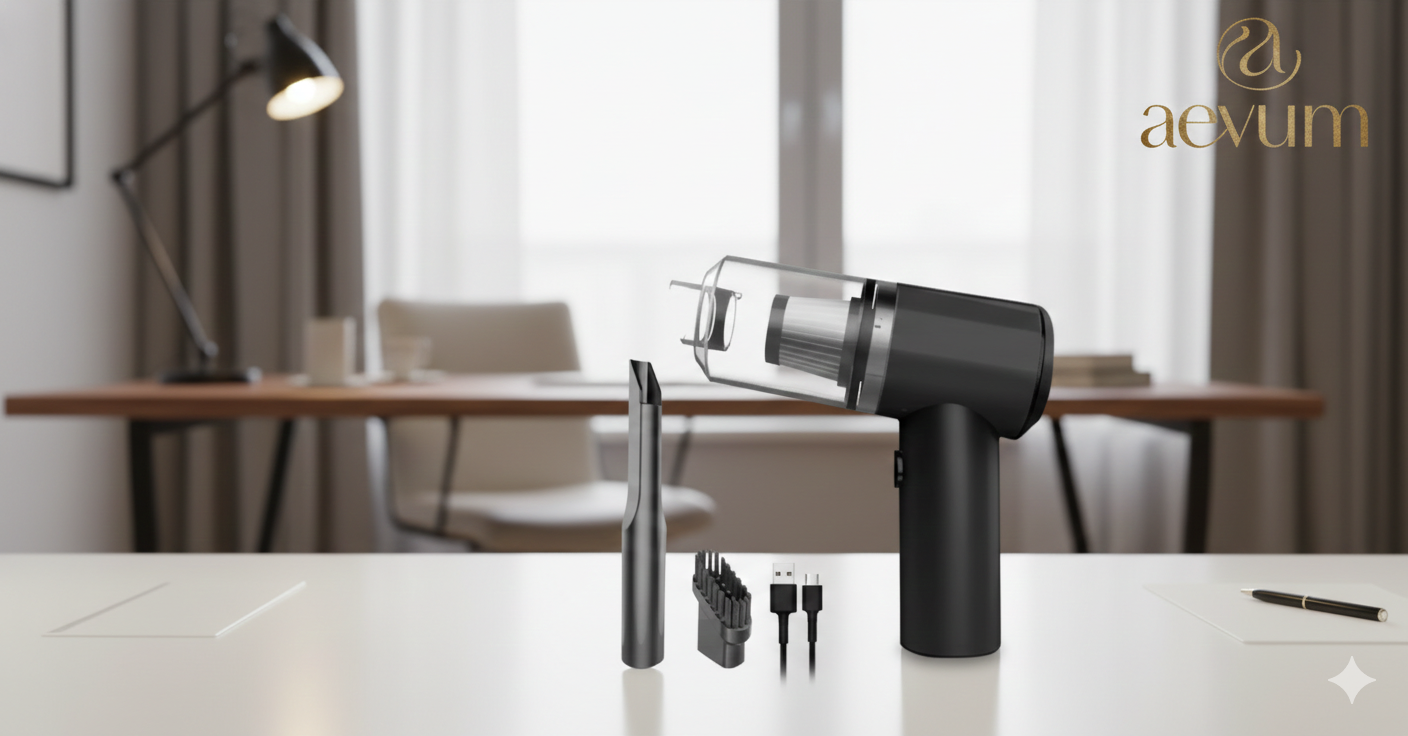 Aspiradora de mano inalámbrica AspiraMax™ de diseño compacto y potente para limpieza detallada de automóviles y hogar - Aevum Chile.