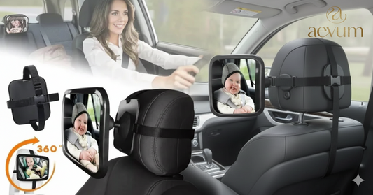 Espejo retrovisor ajustable de 360 grados para vigilancia de bebés en el asiento trasero del auto - Aevum Chile.