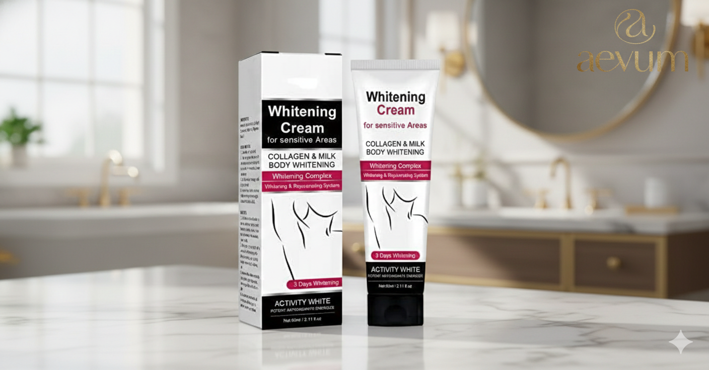 Frasco de crema aclaradora y blanqueadora para manchas en la piel - Aevum Chile.