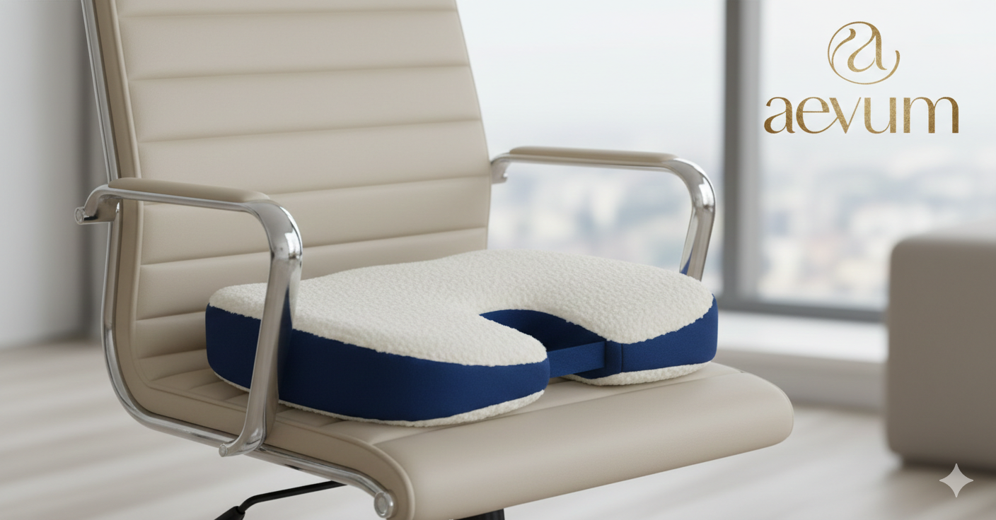 Cojín ergonómico de espuma viscoelástica con cubierta de chiporro para silla de oficina o asiento de auto - Aevum Chile.