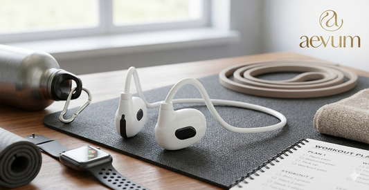 Audífonos inalámbricos Pro Air de conducción ósea color negro con diseño ergonómico open-ear - Aevum Chile.