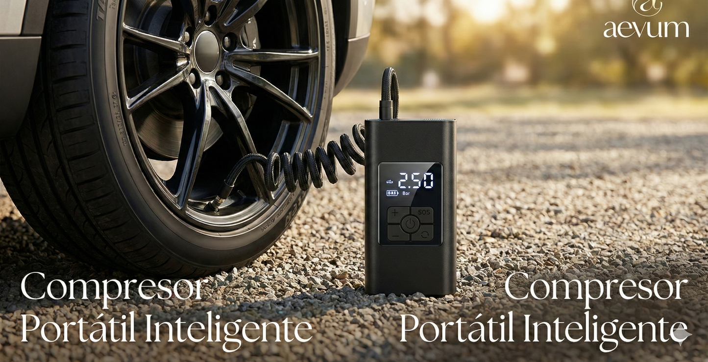 Compresor de aire portátil digital para neumáticos Aevum Chile.