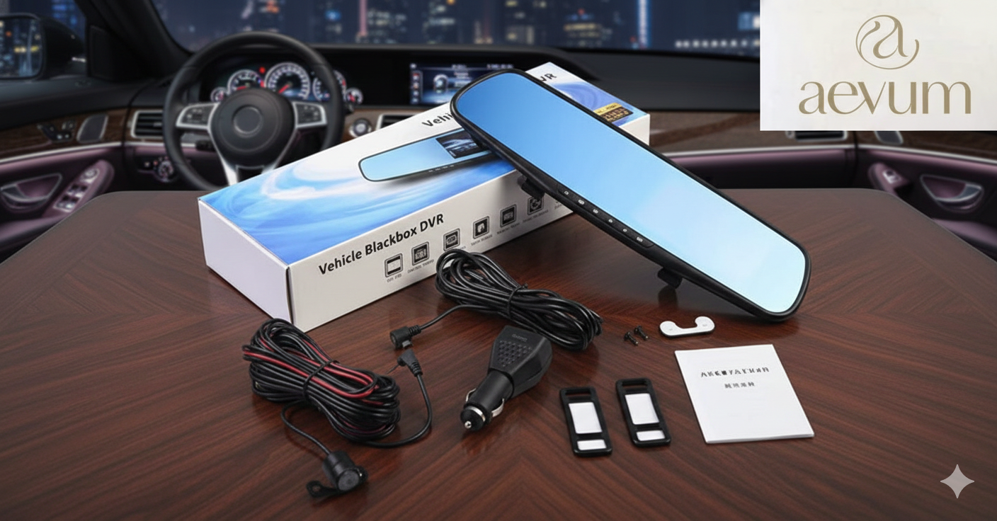 Espejo retrovisor inteligente con cámara Dash Cam HD 1080p integrada grabando el camino - Aevum Chile.