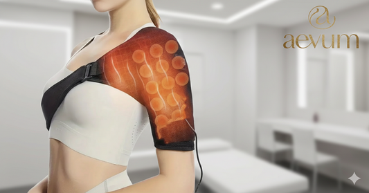 Hombrera térmica eléctrica con controlador de temperatura ajustable para terapia de calor en hombro y cuello - Aevum Chile.