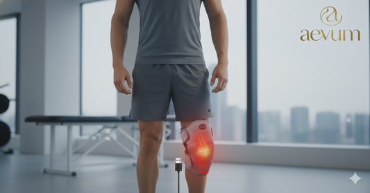 Rodillera eléctrica con calefacción inteligente y diseño ergonómico para terapia de calor en la rodilla - Aevum Chile.